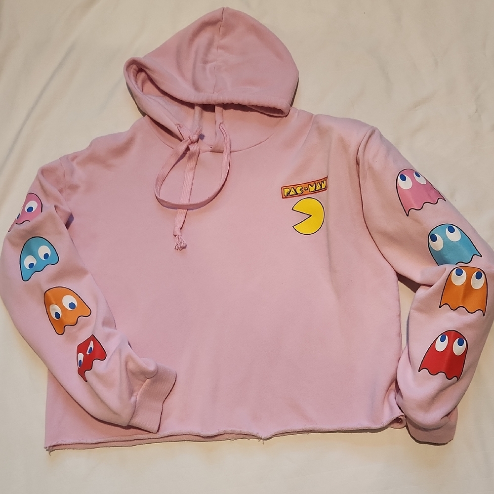 Pac Man Pink Hoodie Sweatshirt Sz XLrg
